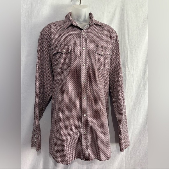 Wrangler Men’s 2XT Western Snap Shirt Red Geometric Print - Picture 5 of 5